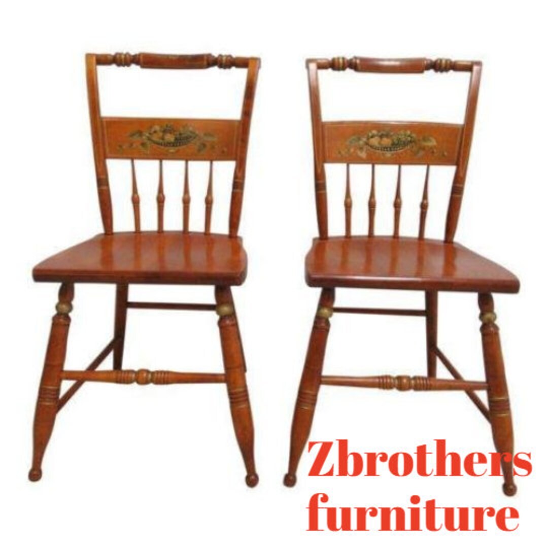 Pair Bent Brothers Plank Bottom Hitchcock Style Dining Room Desk