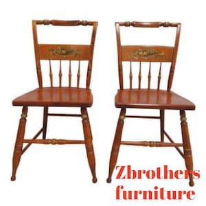 Pair Bent Brothers Plank Bottom Hitchcock Style Dining Room Desk Side Chairs