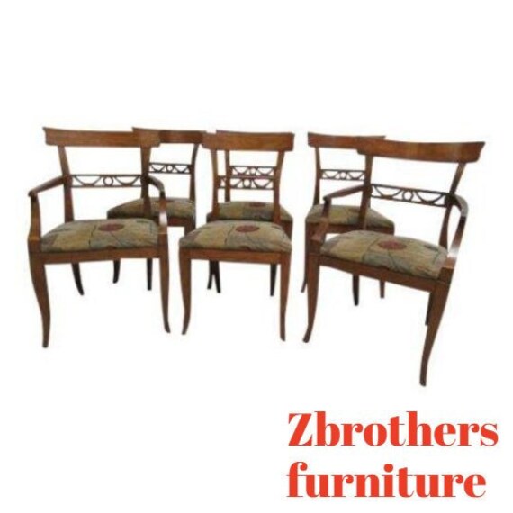 6 Vintage Henredon Heritage Walnut Regency Dining Room Side Arm Chairs Set