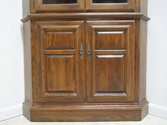 Ethan Allen Royal Charter Oak Jacobean Corner Cabinet Hutch Etsy