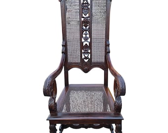 Antique Italian Renaissance Revival Carved Walnut Dining Room Throne Armchair A