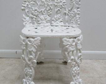 Antique Victorian Cast Iron Pierce Carved Garden Seat Bench Chair Grapes Vines A