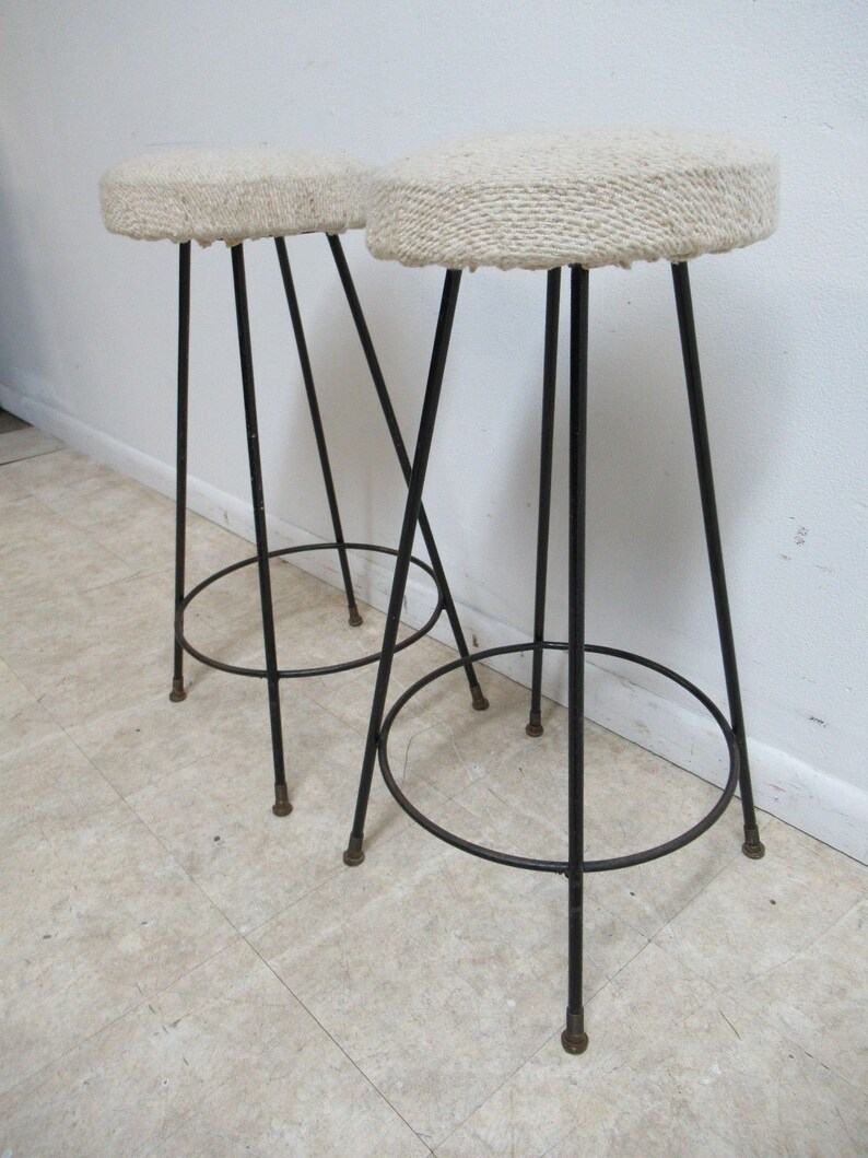 Pair of Mid Century Hair Pin Swivel Bar Counter Stools Chairs B