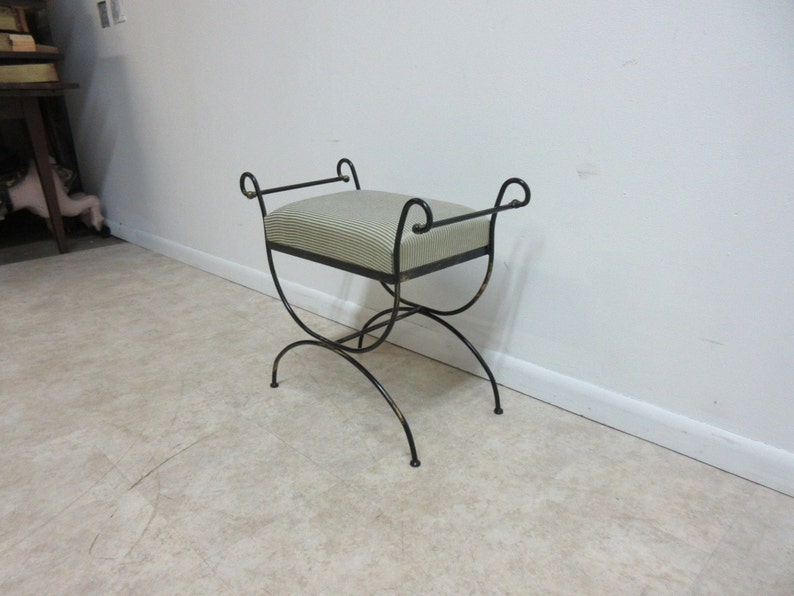 Vintage Wrought Scroll Iron Italian Regency Vanity Stool Bench Etsy