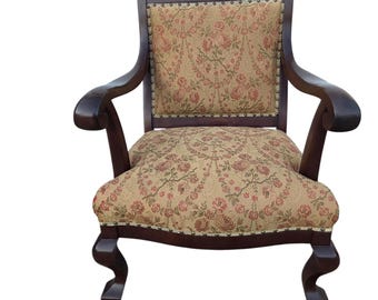 Antique French Carved Empire Lounge Chair Armchair Mahogany Parlor