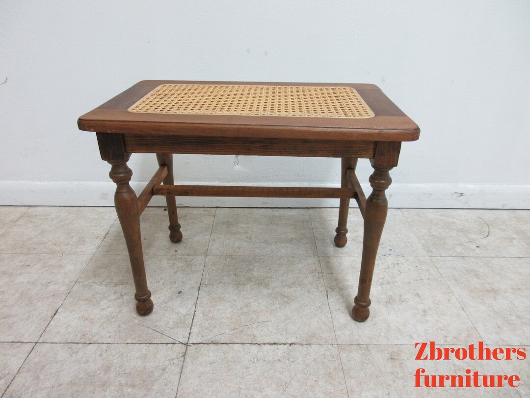Antique Depression Cane Bottom Vanity Seat Foot Stool Ottoman Etsy