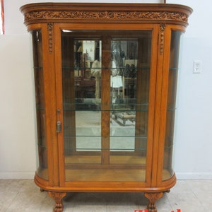 Custom Antique Tiger Oak Curved Glass Curio Cabinet Display Hutch China