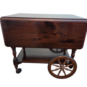 Ethan Allen Old Tavern Pine T Cart Bar Server Liquor Drop Leaf