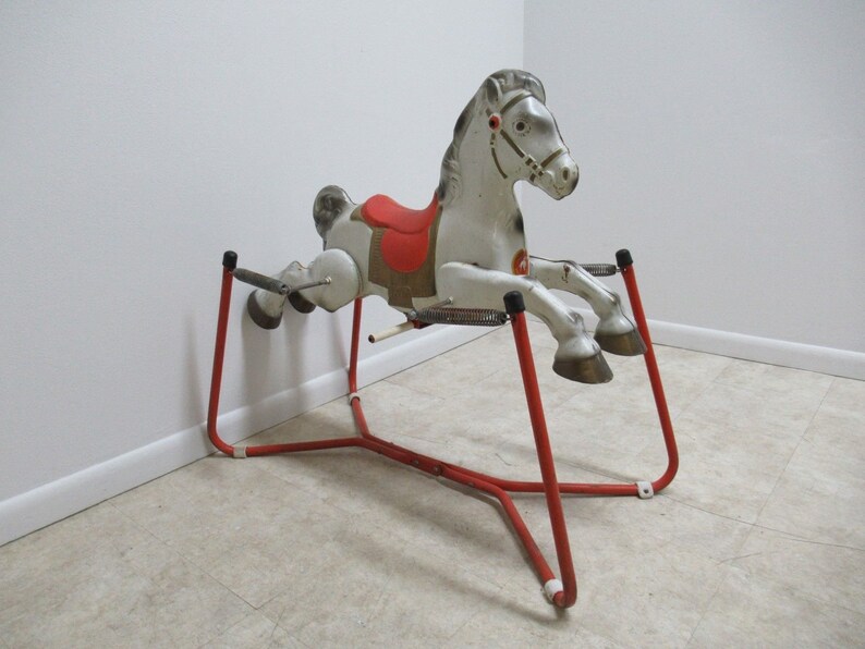Rare Vintage Pressed Tin Mobo Spring Rocker Horse England Etsy