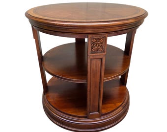 Ethan Allen Newport Banded Round Drum Lamp End Table Pedestal Shelf