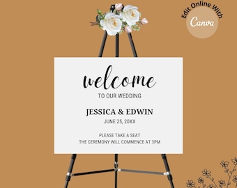 Editable Elegant Wedding Welcome Sign Welcome Sign Template DIY Printable Custom Wedding Sign Instant Download Canva Template