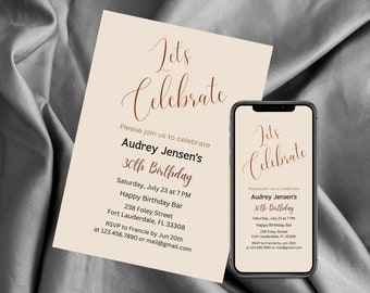 Let's Celebrate Modern Birthday Invitation Templates,  Digital Download Birthday Card and Mobile Canva Template | Personalized