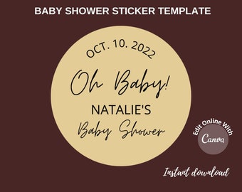 Baby Shower Sticker Template, Gold and Burgundy Oh Baby Shower Editable Sticker Canva Templates Custom Sticker Template