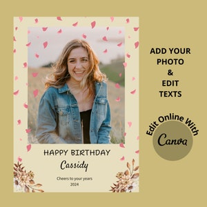 Happy Birthday Card Template, Add Your Photo Birthday Card Editable Canva Template image 2