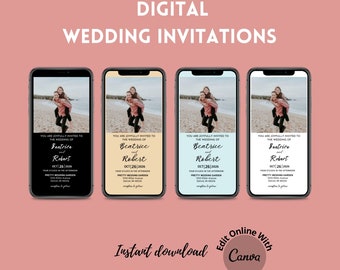 Digital Wedding Invitation Template - Evite - Add Photo Electronic Wedding Invitation Editable Canva Template