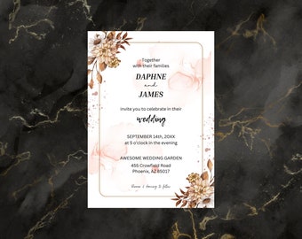 Boho Wedding Invitation Template, Printable Wedding Invitation, Instant Download, Edit with Canva