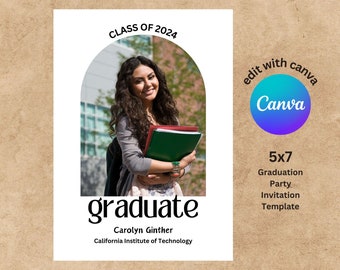Class of 2024 Photo Graduation Party Invitation: Modern & Simple Design - Canva Editable Template - Digital Download