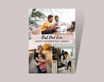 Best Dad Ever Father's Day Greeting Card Template Personalized Birthday Card with Photos, Customize for Dad, Mom, Grandpa Canva Template