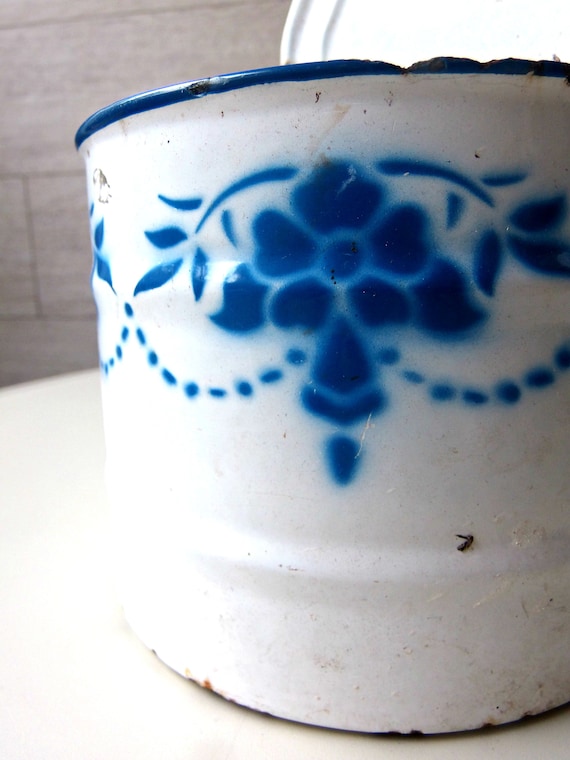 Vintage Enamel Flower Pot Etsy