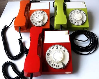 Three vintage Iskra ATA 32 rotary phones made in Yugoslavia