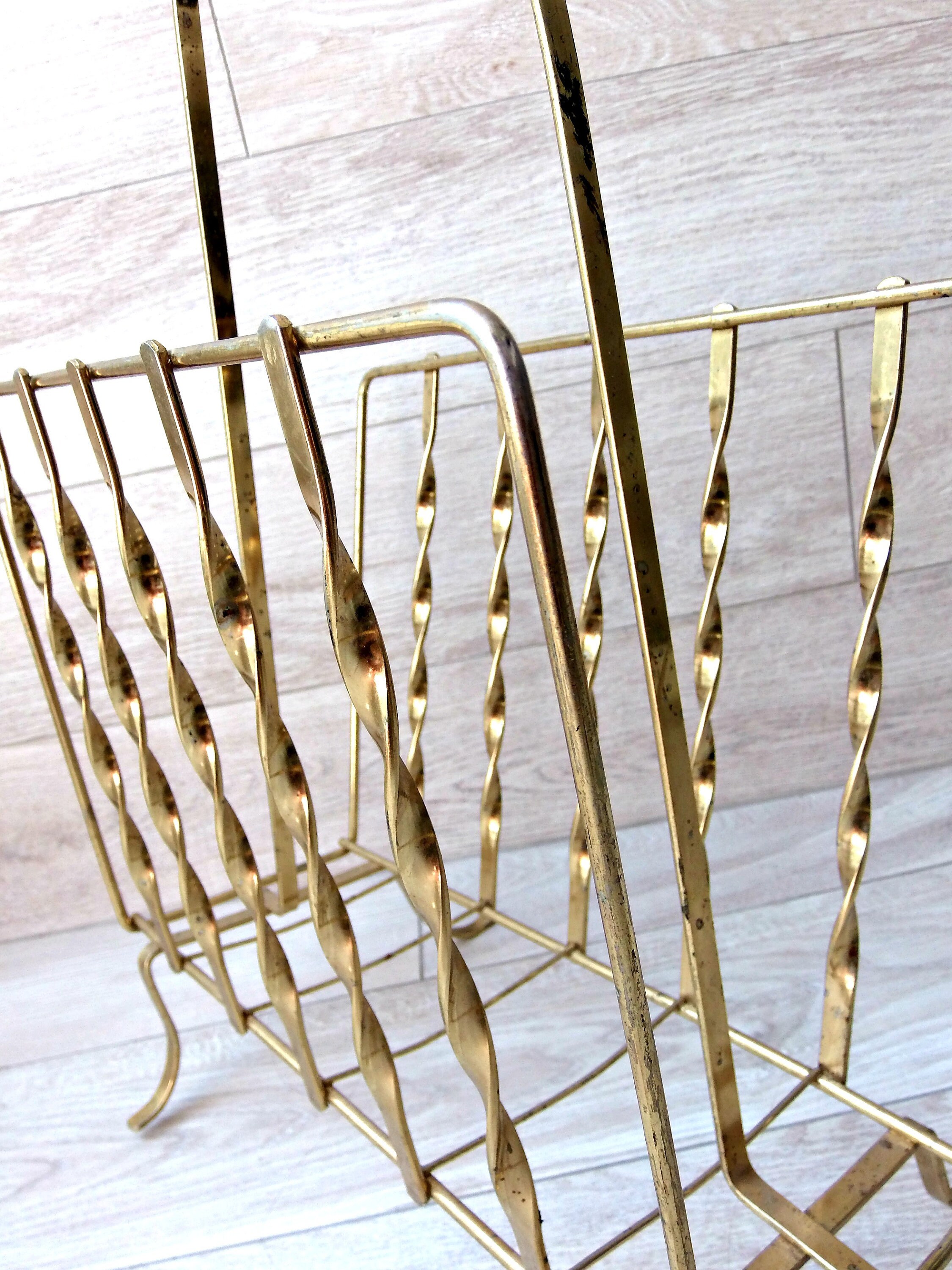 Vintage Brass Magazine Rack Etsy