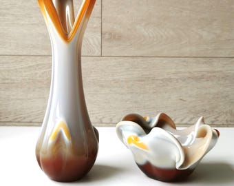 Vintage glass vase and ashtray made in Yugoslavia / Designed by Dragan Drobnjak