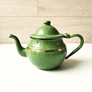 Vintage green enamel teapot made in Yugoslavia