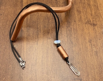 Mens Quartz pendant necklace, Opal, copper, steel components, vegan frifndly, free shipping