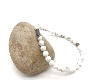 Howlite Stone Bracelet, Unisex Healing Bracelet, Elastic Cord