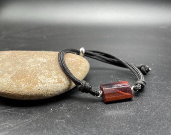Red Tigers Eye Bracelet, Black Paracord, Adjustable Steel Clasp