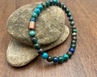 Mens Chrysocolla bracelet, elastic bracelet, free shipping