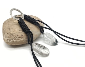 Quartz Key Rings Set, Black Nylon Cord, Gemstone Keychain