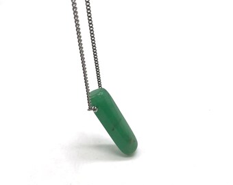 Aventurine pendant necklace, steel chain, allergy free, minimalist necklace, free shipping