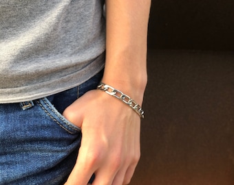 Mens steel chain bracelet, present for him, allergy free, free shipping