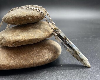 Raw Kyanite Pendant Necklace, Sterling Silver Chain, Healing Stone