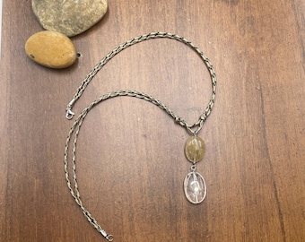 Rutile and clear Quartz pendant necklace, steel, allergy free, free shipping, vegan friendly