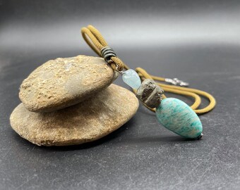 Amazonite, pyrite, acquamarine necklace, boho gemstone pendant for men, gift for him