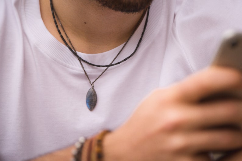 free shipping gift for him brass chain Labradorite mens vegan necklace