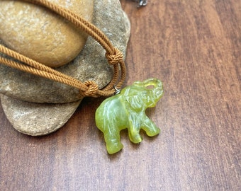 Mens elephant necklace, green elephant pendant, bowenite stone, allergy free, vegan friendly, free shipping