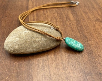 Mens green Amazonite pendant necklace, vegan friendly, allergy free, free shipping