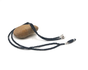 Long necklace black onyx, black agate, minimalist style, allergy free, free shipping