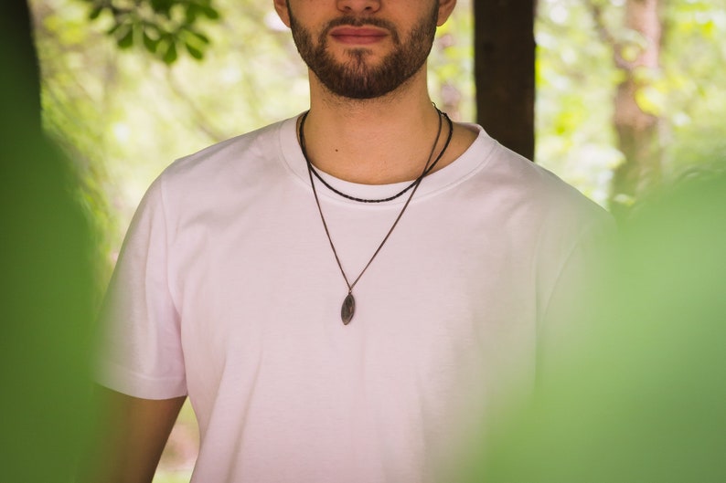 free shipping gift for him brass chain Labradorite mens vegan necklace
