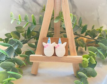 Handmade Unicorn Studs: Polymer Clay Earrings, Sterling Silver Option