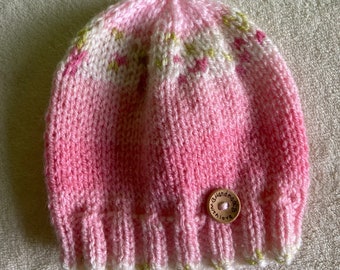 Newborn baby girl hat, infant hat, knitted newborn hat, baby hospital hat, pink baby hat