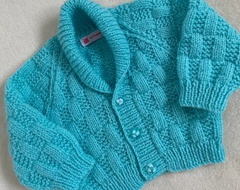 Turquoise baby cardigan, gender neutral baby knitwear, knitted baby clothes, new baby gift