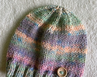 Newborn baby hat, rainbow baby hat, infant knitted hat, hospital hat, stripey baby hat, mum to be gift