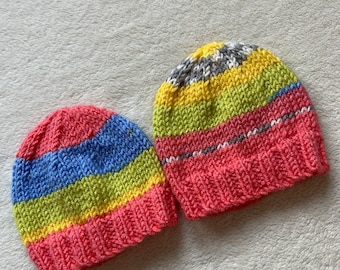 Preemie baby hats, set of 2 nicu baby hats, hospital hats, twin baby hats, knitted baby hats, tiny baby hats