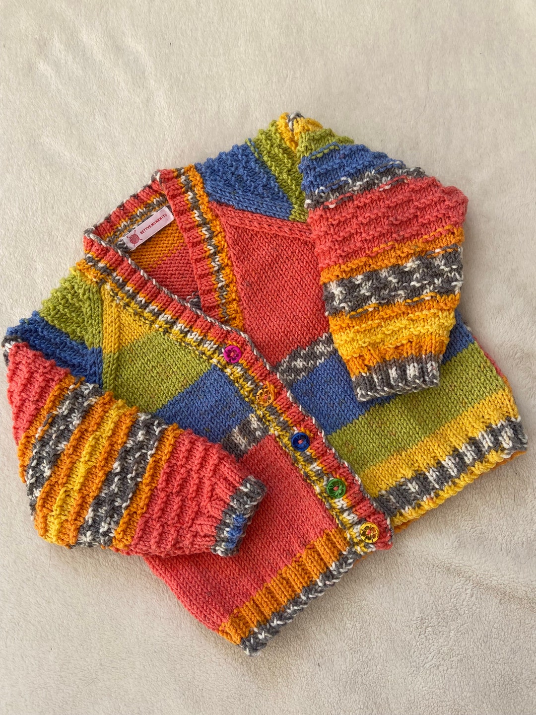 Handknit Rainbow Baby Cardigan Knitted Baby Cardigan Striped Etsy