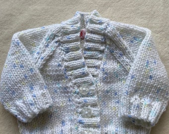 PREMATURE BABY CARDIGAN, white baby cardigan, tiny baby clothes, preemie baby knitwear