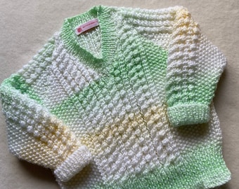 Knitted baby jumper, baby sweater, green baby jumper, handknit baby clothes, baby gift